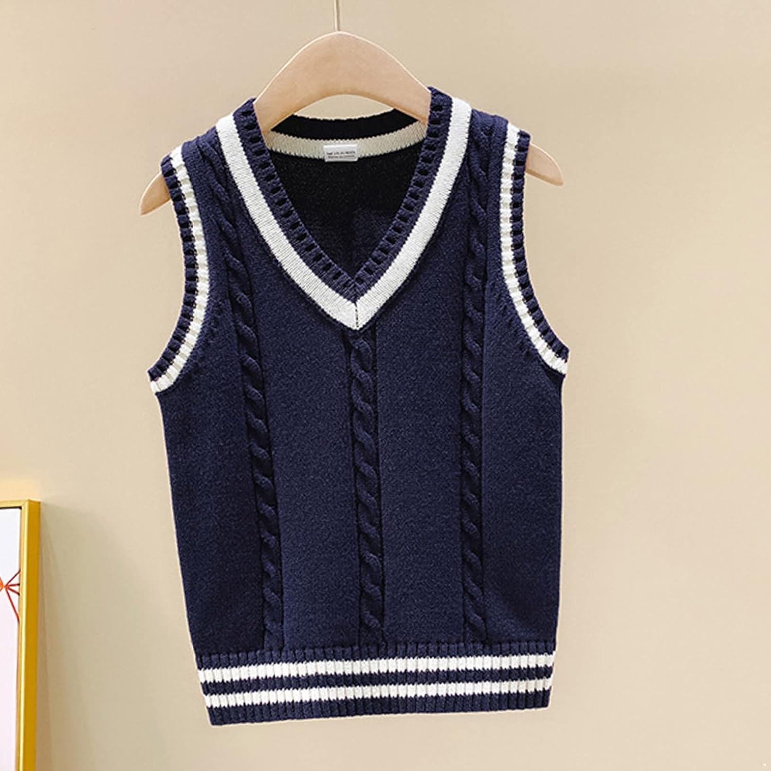 Hularka Kids Boys Girls Sleeveless V Neck Cable Knit Sweater Vest School Uniform Pullover Tank Top Waistcoat Knitwear