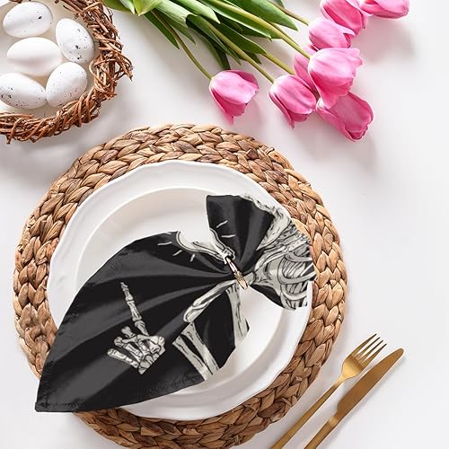 Juego de 6 servilletas de tela de calavera de Halloween de 20 x 20 pulgadas, divertidas servilletas de tela de calavera de esqueleto, lavables,