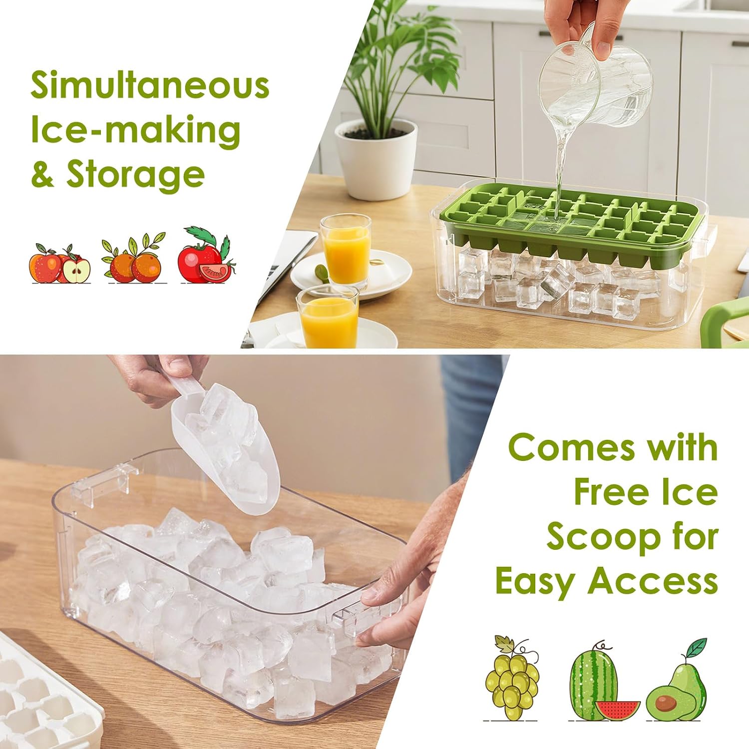 Multifunctional Ice Cube Tray with Storage Container and Scoop