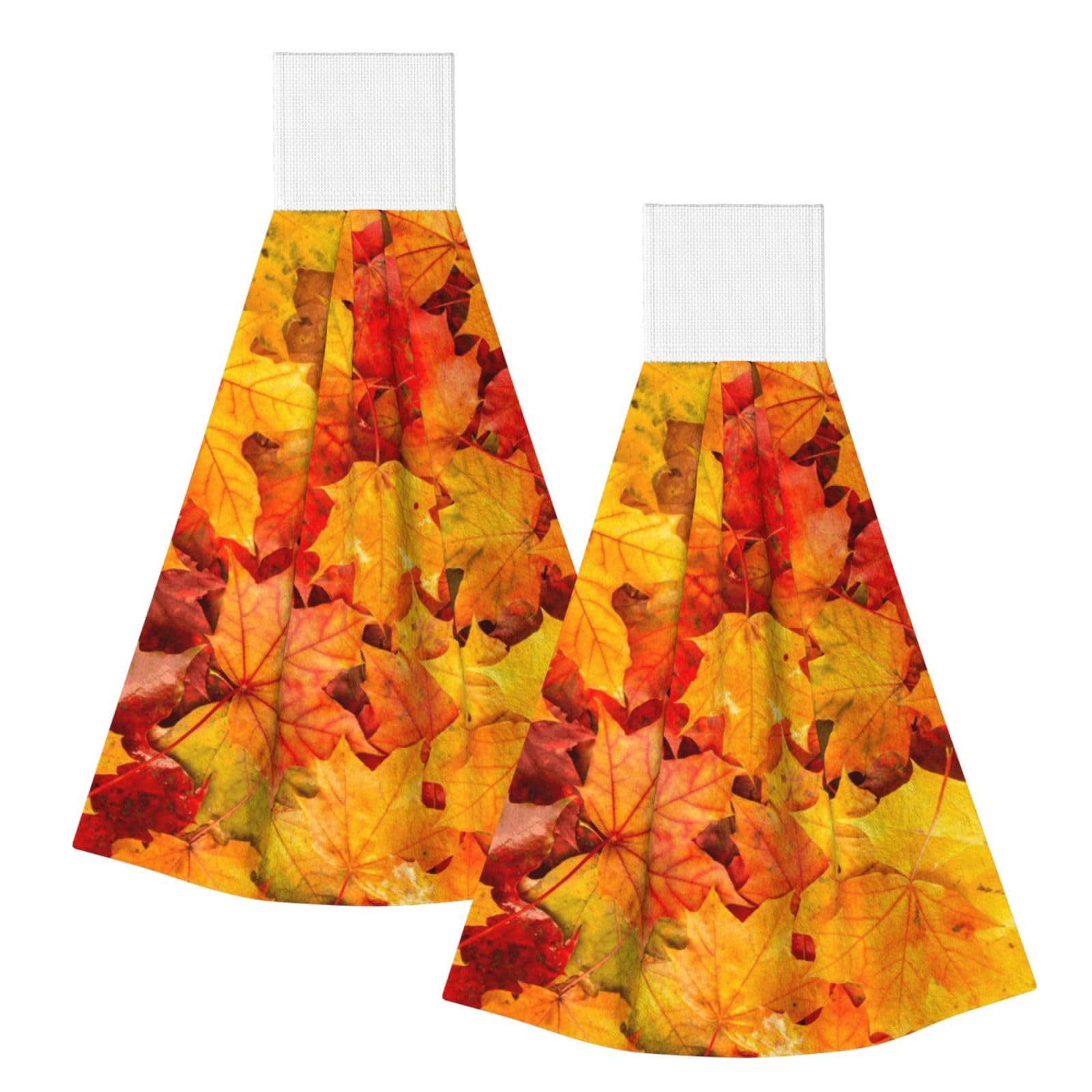 DOPKLNA Maple Leaves, 2 Pcs Hanging Coral Fiber Hand Towels for Bathroom, Absorbent Kitchen Towels