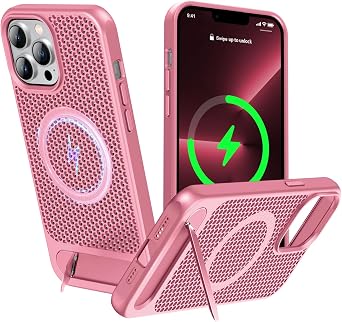 for Magnetic Heat Dissipation case for iPhone 13 Pro-Rose Pink | for MagSafe, Drop Protection,adjustable kickstand case,Ice Armour cooling cell phone case
