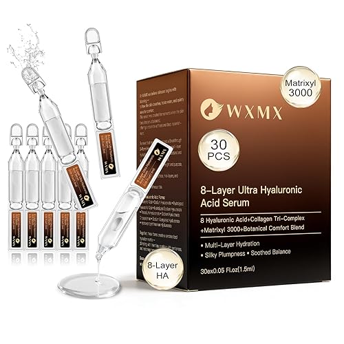 WXMX Suero de ácido hialurónico ultra - 8 formas de HA para hidratación multicapa y soporte de firmeza antienvejecimiento, Matrixyl 3000, colágeno