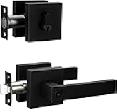 Berlin Modisch Contemporary Square Entry Lever Door Handle and Single Cylinder Deadbolt Locking Lever Handle Set [Front Door or Office] Right & Left Sided Doors Heavy Duty – Iron Black Finish