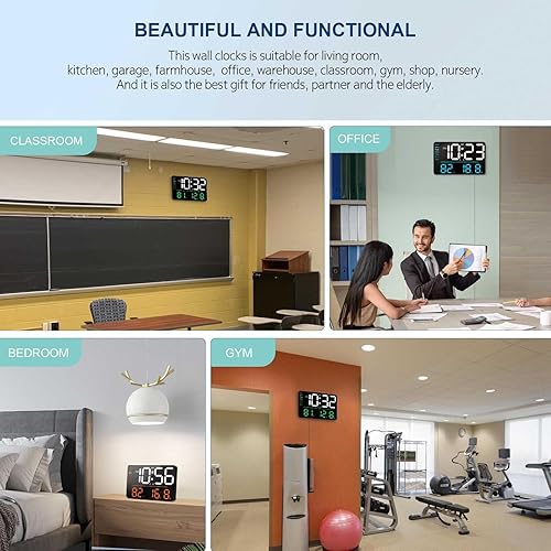 Miniatura 6 de Reloj de pared digital, reloj LED con control remoto, reloj digital con pantalla grande con fecha, semana, temperatura para decoración de sala de