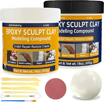 2 lb Epoxy Putty Sculpt Clay, 2 Part A & B Epoxy Clay for Sculpting, Modeling, Building, and Repairing, Self-Hardening Tile Adhesive Modeling Paste Repairs Metal, Wood, Plastic Ivory-White