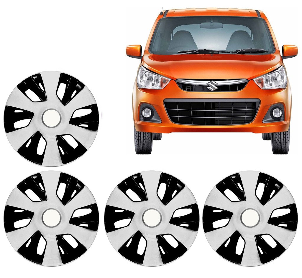 Auto Pearl Car Tyre Wheel Hub Caps/Cover Black & Silver Set of 4 pcs