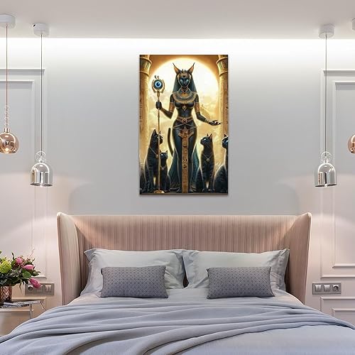 Miniatura 8 de KRECDKQ Póster de Bastet del Antiguo Egipto con Gatos Negros Dorados, Póster de Arte de Pared para Habitación, Estética Dorada, Dorado, Pinturas