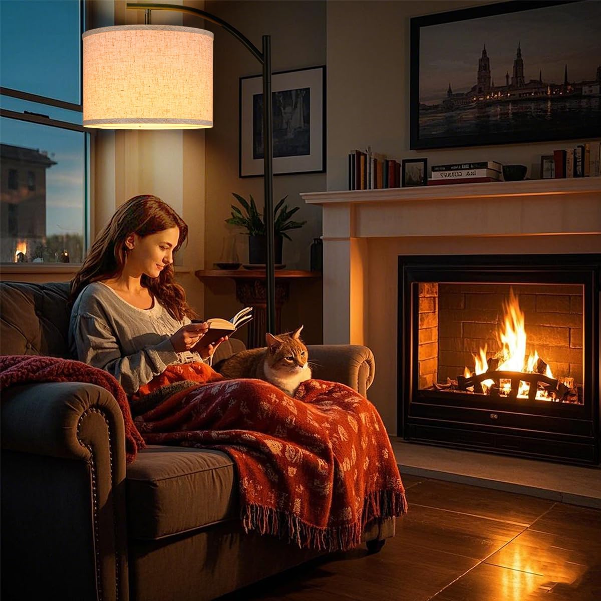 Floor Lamp for Living Room, Standing Lamp, Floor Lamp with Linen Lampshade for Home Décor, Office, Bedroom (Bulb Included)