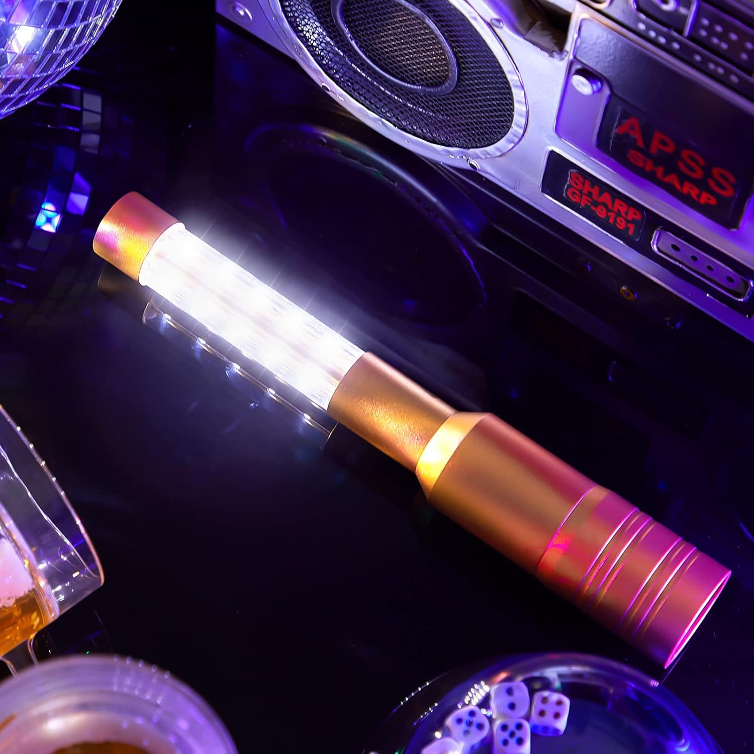 Lewtemi 4 Pieces Bottle Girl Lights Strobe Baton Bottle Service Lights Rechargeable Champagne Topper Handheld Sparklers for Bar Club VIP Nightclubs Party Event(Gold)