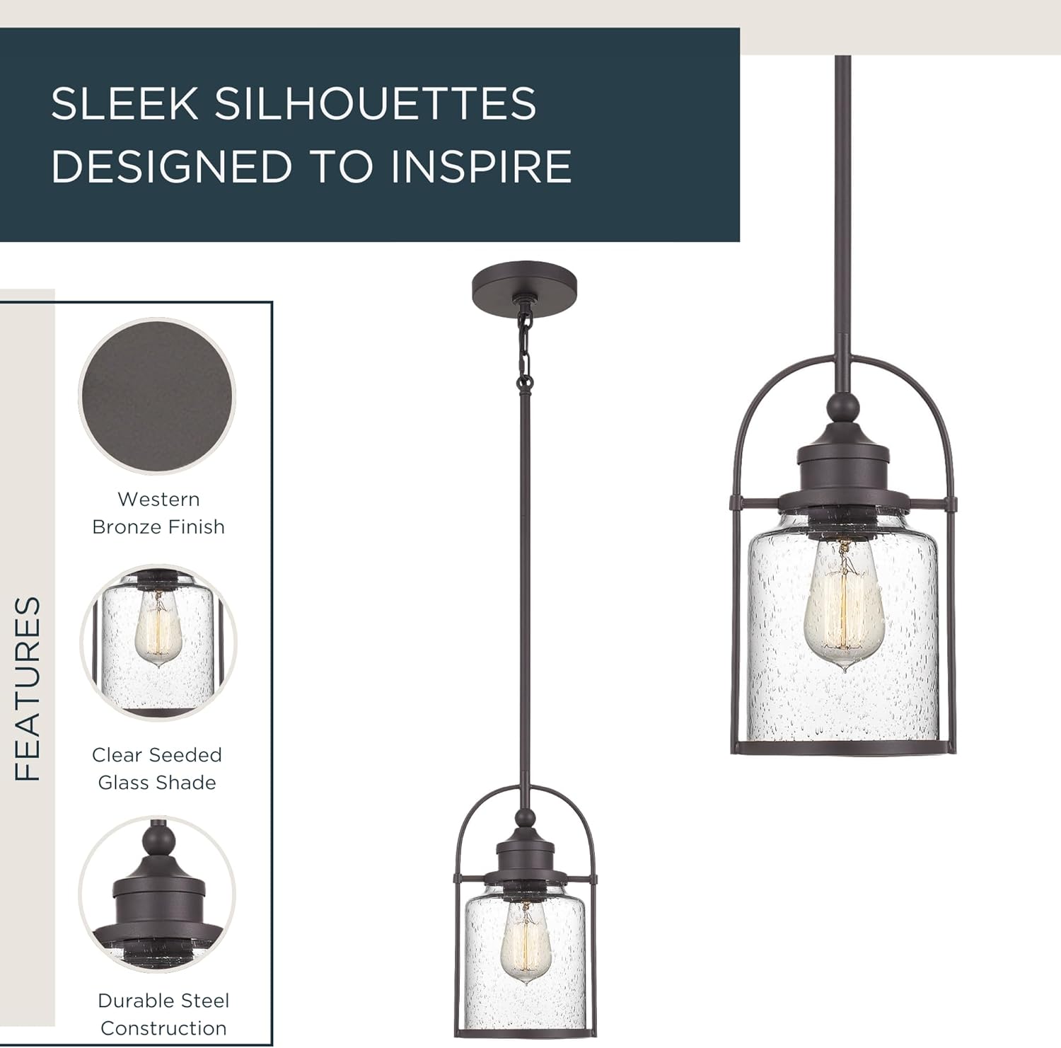 Quoizel QPP2781WT Payson Glass Mini Pendant Ceiling Light, 1-Light 100 Watt, 12" H x 7" W, Western Bronze