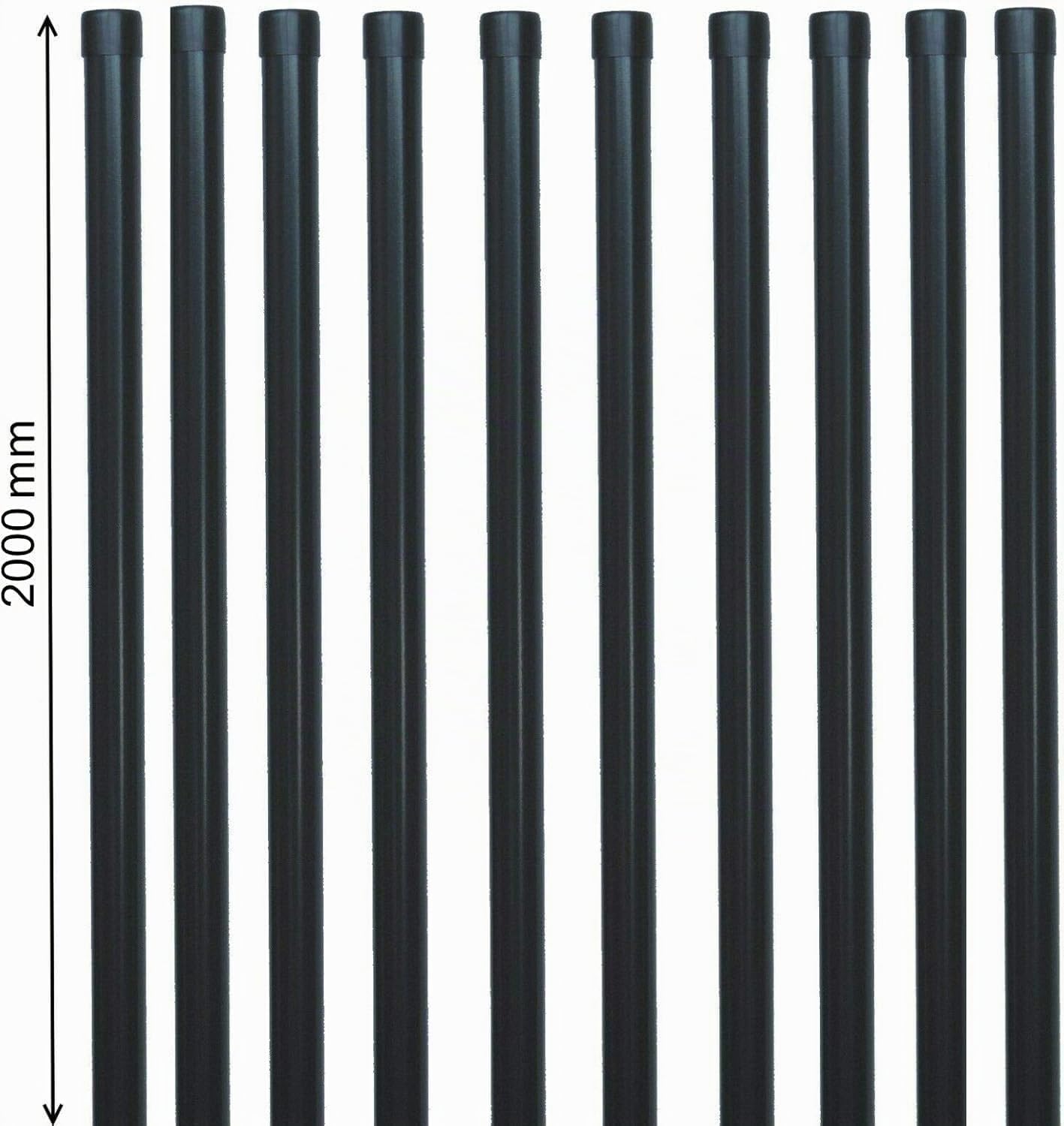 10x Metall Zaunpfosten Ø 34 mm 2000 mm – Gartenzaun Pfosten Grau RAL 7016 – Zaunpfahl Set für 1,7–1,8 m Schweißgitterzaun – Pulverbeschichtet inkl. Kunststoffkappe