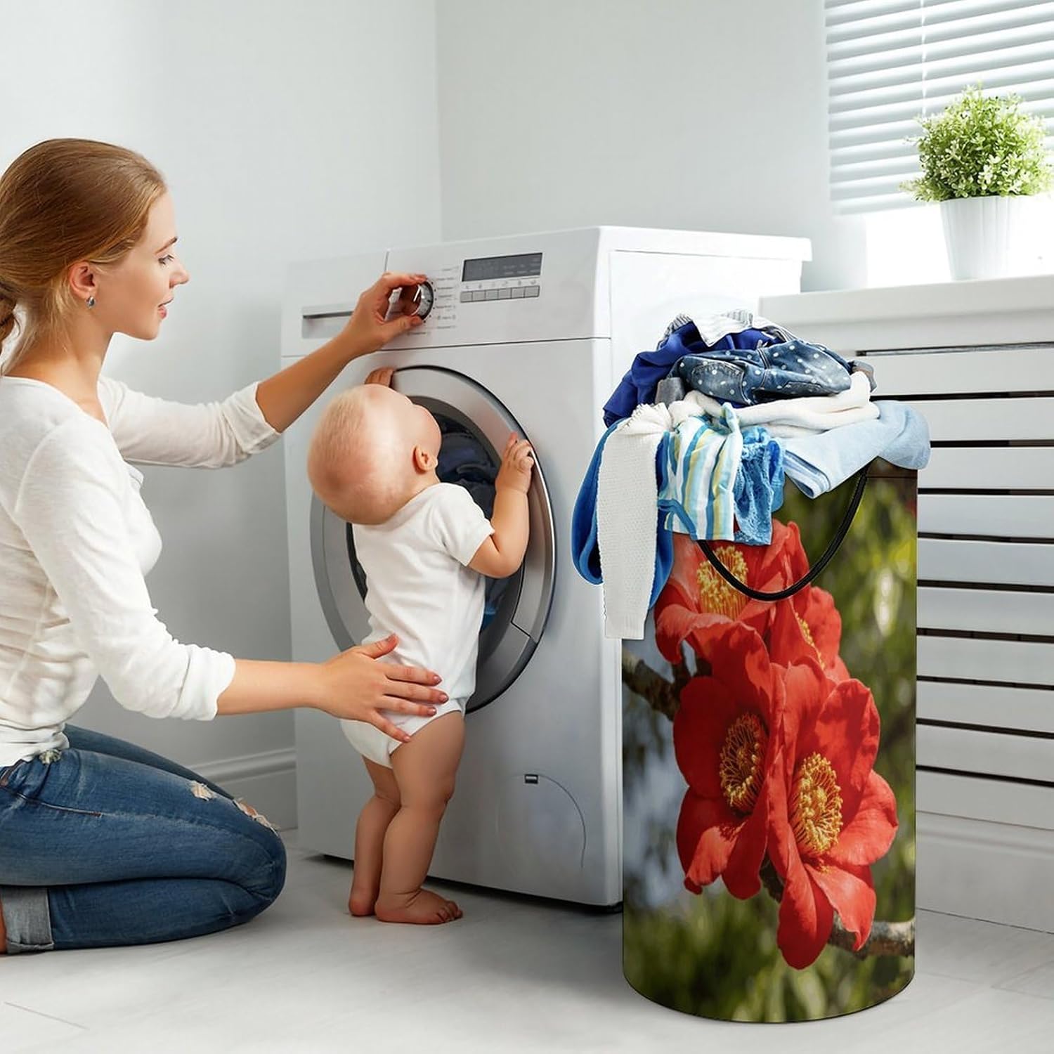 Red Kapok Laundry Hamper Fashion Dirty Laundry Hamper Portable Laundry Hampers with Handles Lightweight Large Clothes Storage Basket for Bedroom Bathroom