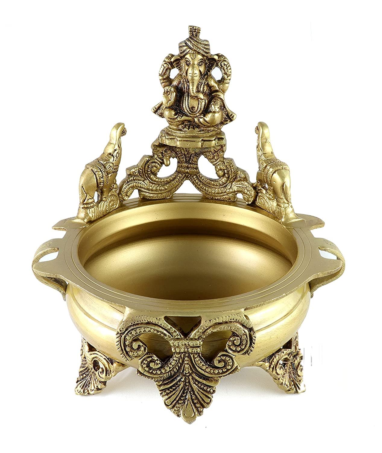 Ganesha Urli en laiton Taajoo 19 cm bol indien traditionnel jaune antique