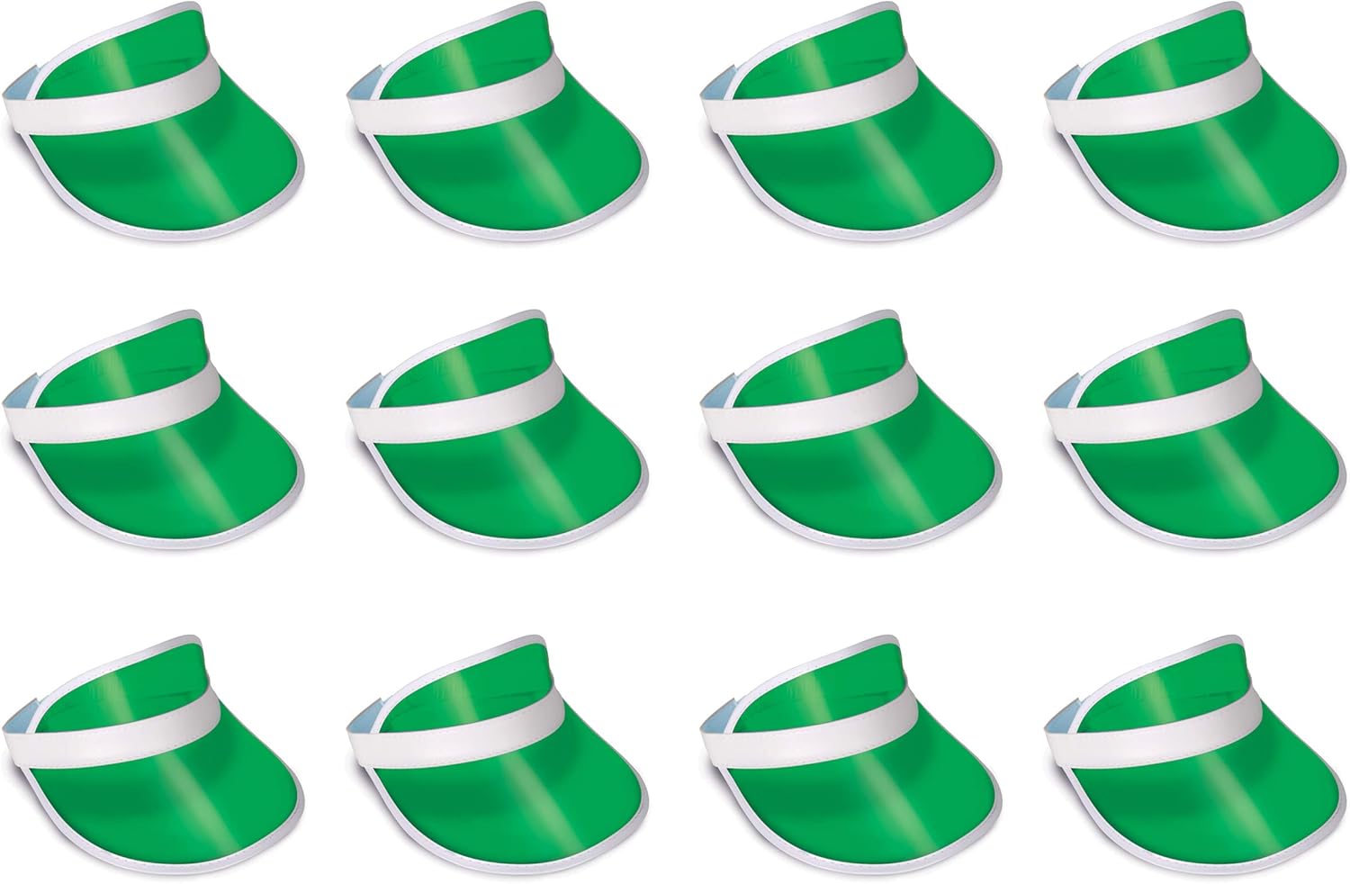 Beistle Clear Green Dealer’s Visors – 12 Pack, Transparent Plastic Sun Visors with White Band, Lightweight Headwear for Events, Casino Themed Celebrations & Group Activities, One Size Fits Most Adults