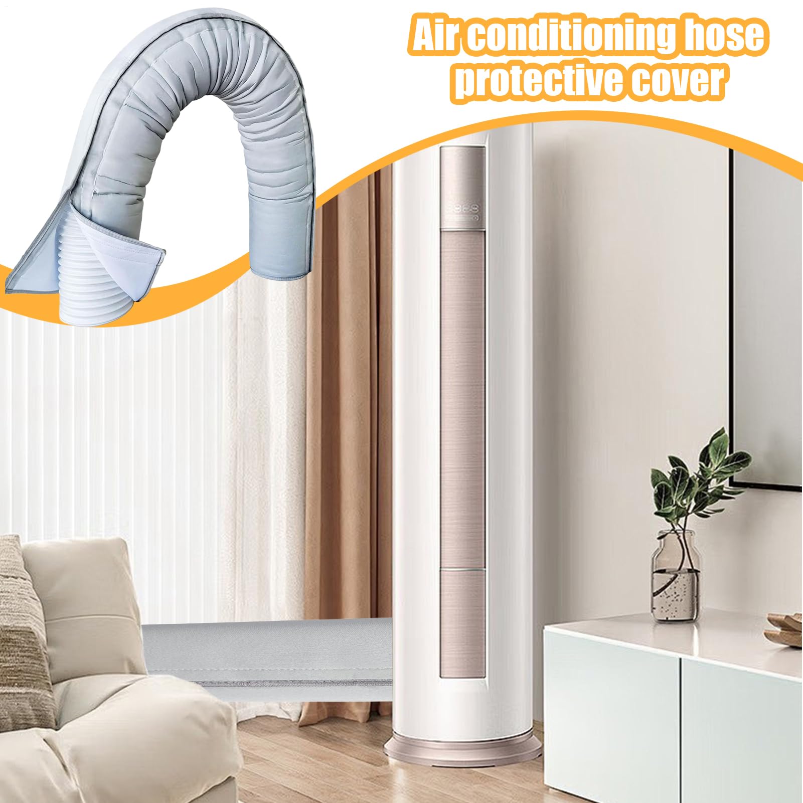 Tragbare AC Schlauchhülle Für 15/12.7cm Rohre - Flexible Isolierhülle Mit Staubschutz Für Wandventile/Dächer - Schnellinstalliert Ohne Werkzeuge (320g Polyester)