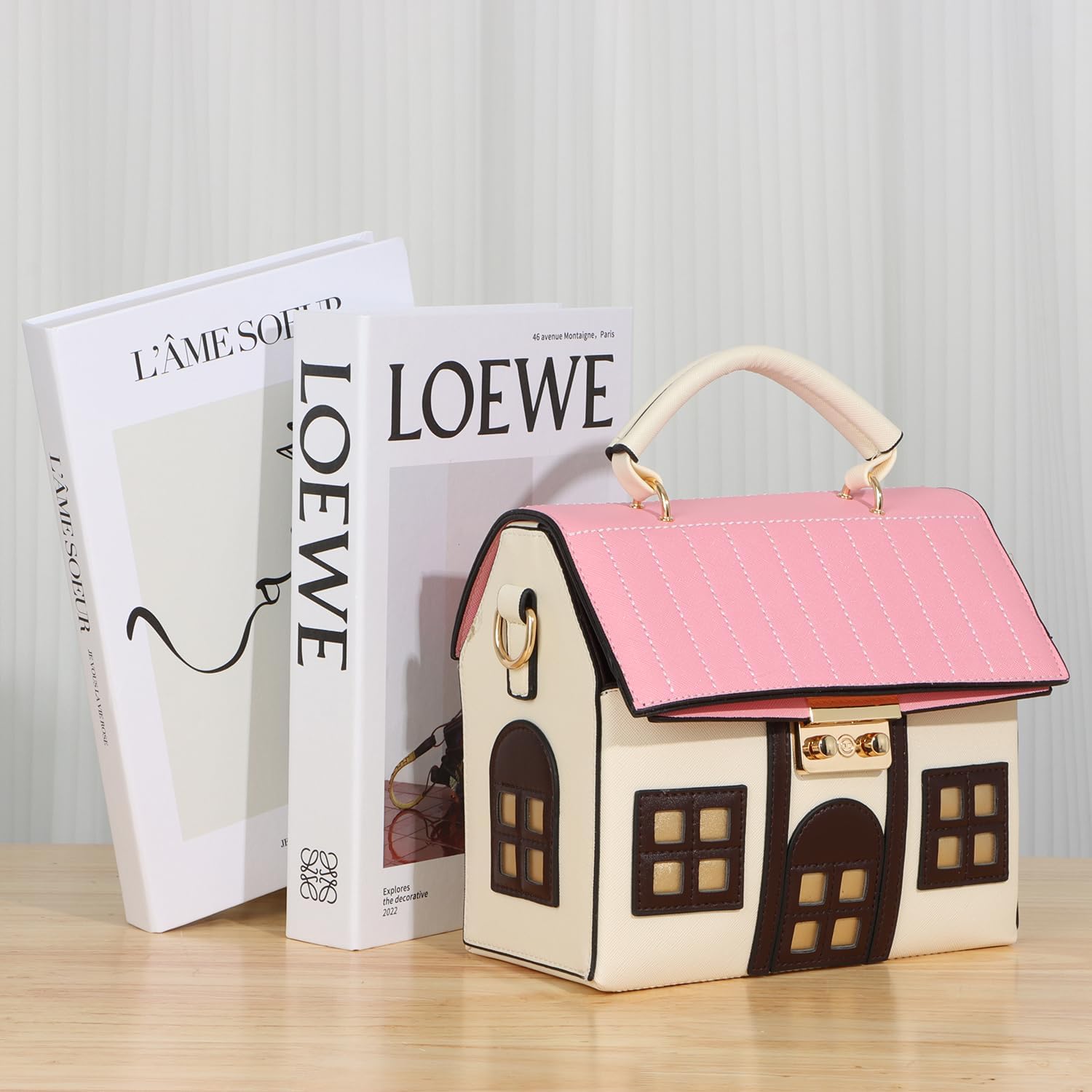 Oweisong Unique Novelty Purse for Women Cute House Shape Handbag Tote Leather Fun Cellphone Crossbody Shoulder Bag - Image 3