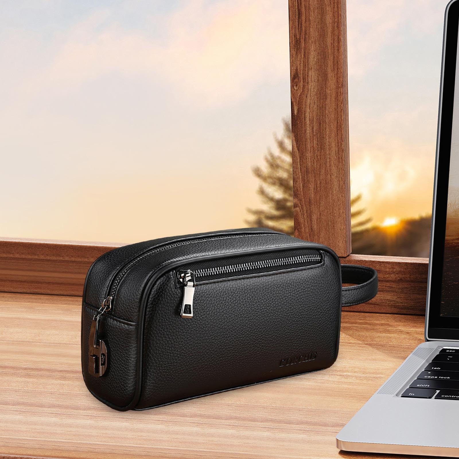 rockible Sac à Main pour Hommes Portefeuille Grande capacité avec dragonne Organisateur Pochette pour Hommes, Noir avec Serrure