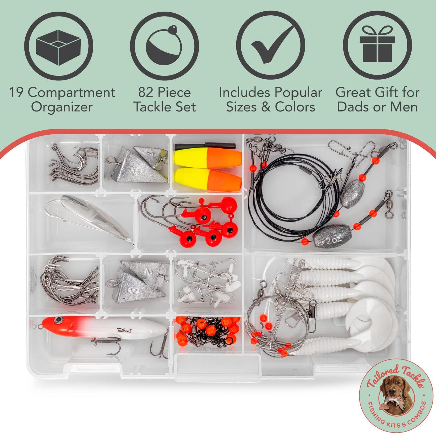 Tailored Tackle Saltwater Surf Fishing Kit Tackle Box with Tackle Included | Surf Fishing Rigs & Saltwater Fishing Lures | Hooks Leaders Swivels for Salt Beach Gear Equipment