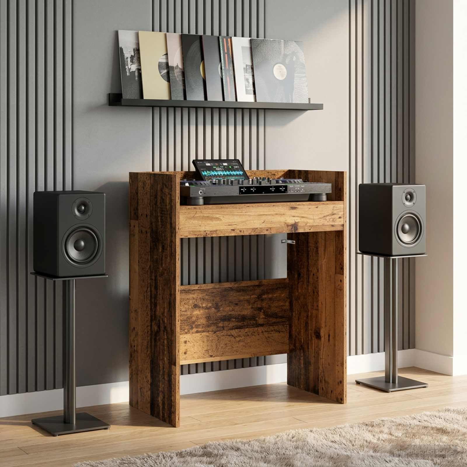 Mesa DJ de madera en forma de U, 62 x 45 x 102 cm