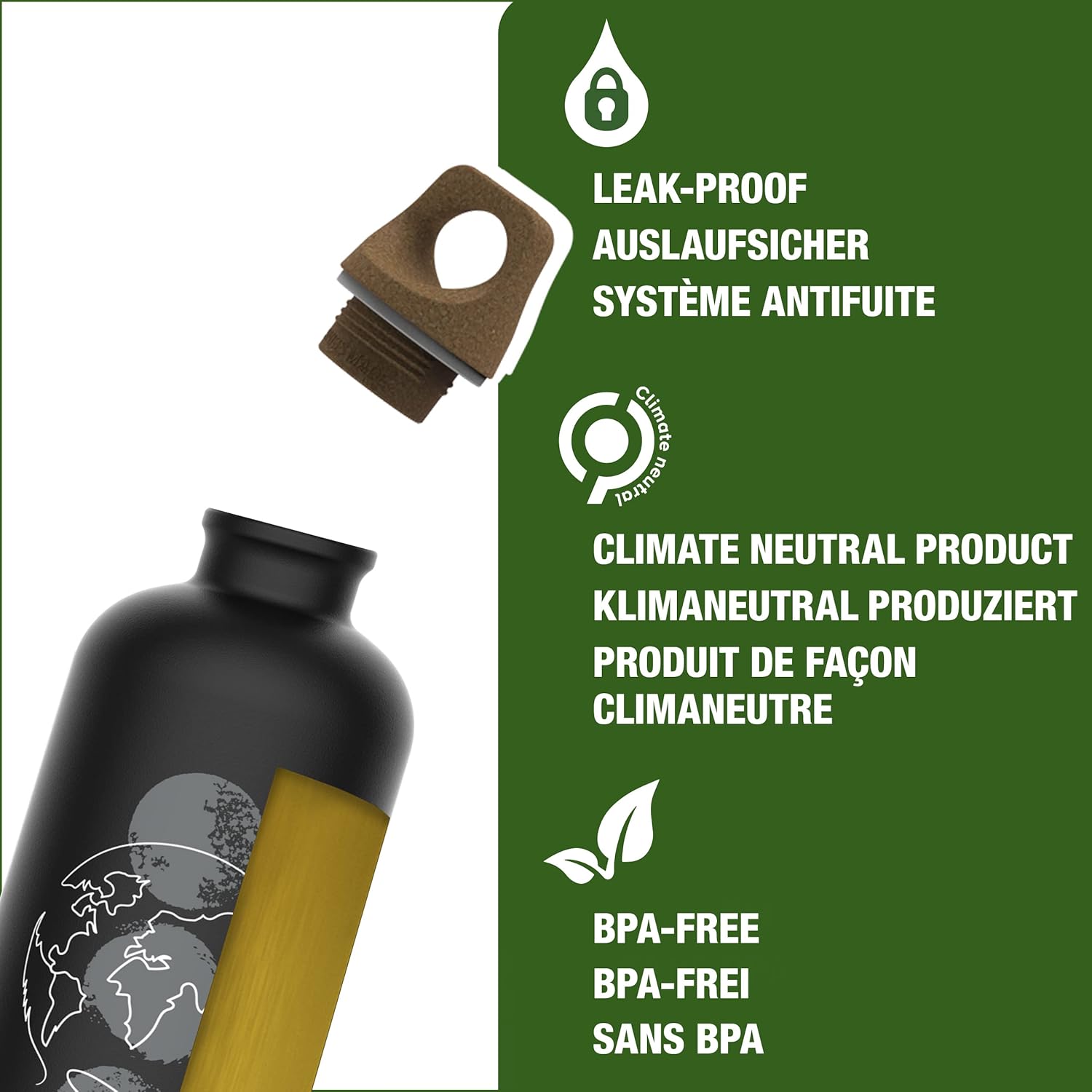 Recycled Metal Water Bottle - Traveller MyPlanet - Made in Switzerland - Carbonated Drinks - Lightweight 20, 34Oz - Image 3