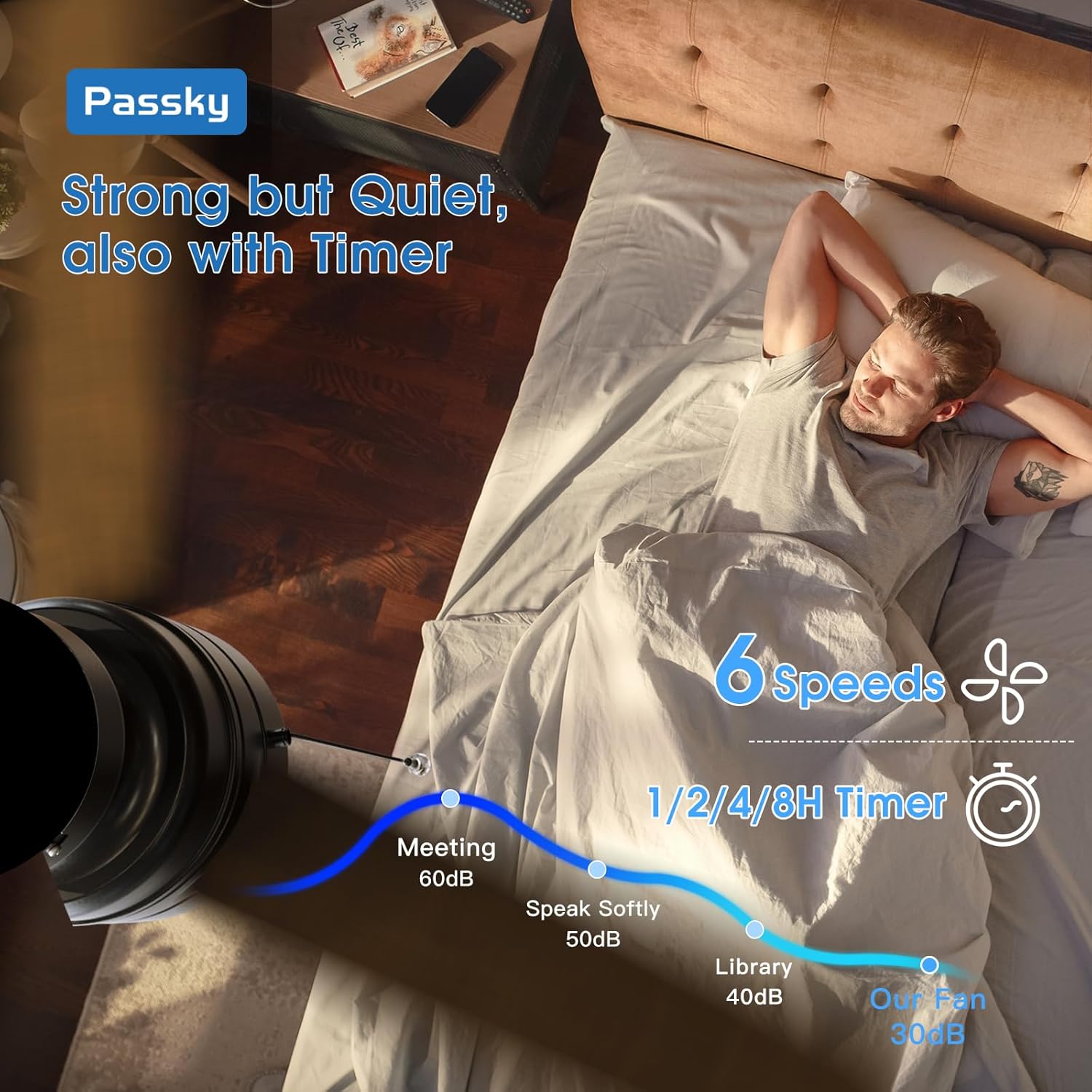 Passky Ceiling Fans with Lights, 42 inch Low Profile Ceiling Fan with Pull Chain and Remote Control, Flush Mount, Reversible, 5CCT, Dimmable, Noiseless, Black Pull Cord Ceiling Fan for Bedroom