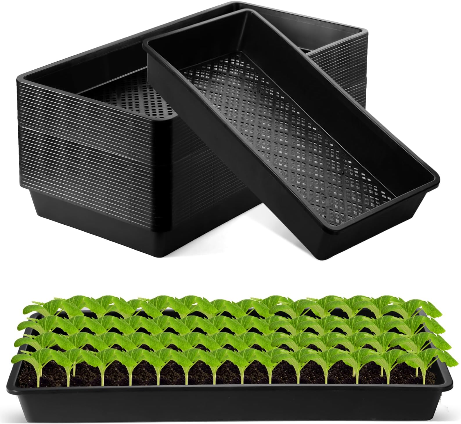 Yungyan 36 Pack 1020 Mesh Bottom Plant Trays Plastic Seed Tray Black Reusable Seedling Starter Trays Durable Microgreens Growing Trays for Outside and Inside Planting 21.06 x 10.63 x 2.56 Inches