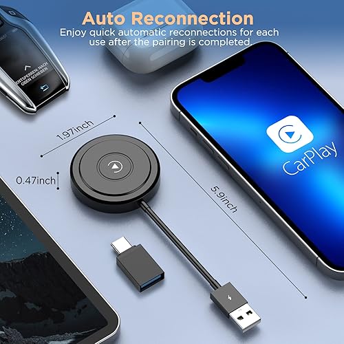 Miniatura 7 de El adaptador inalámbrico CarPlay convierte CarPlay con cable a inalámbrico - Plug & Play Dongle para un uso fácil y conexión perfecta en automóviles