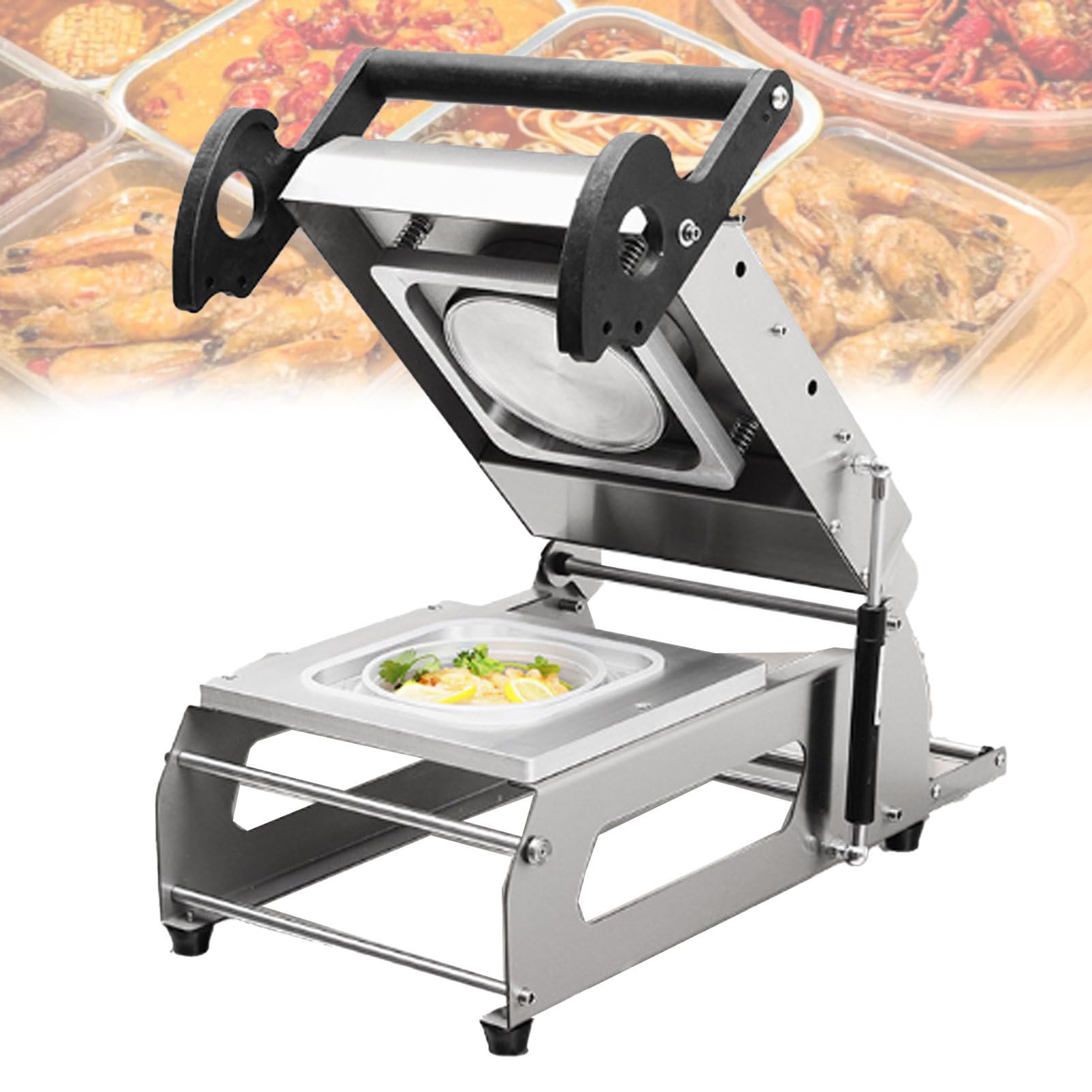 Máquina de sellado térmico manual para envasado de alimentos, sellador a presión manual portátil para recipientes para llevar y bandejas de sándwich, ideal para sellar alimentos cocinados y filetes