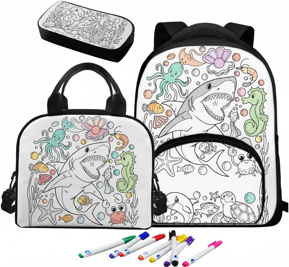 School Backpack for Boys 4-6 Toddler Backpack Lunchbox Set for Kids 4 in 1 Kids Bookbag for Kindergarten Prek Storage Organizer Art and Crafts Gifts