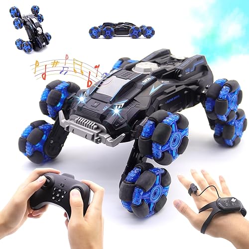 Gesture RC Car Toys para niños de 8 a 12 años, auto de control remoto de mano de 2.4 GHz con luces en aerosol de música, sensor de gestos 8WD, auto