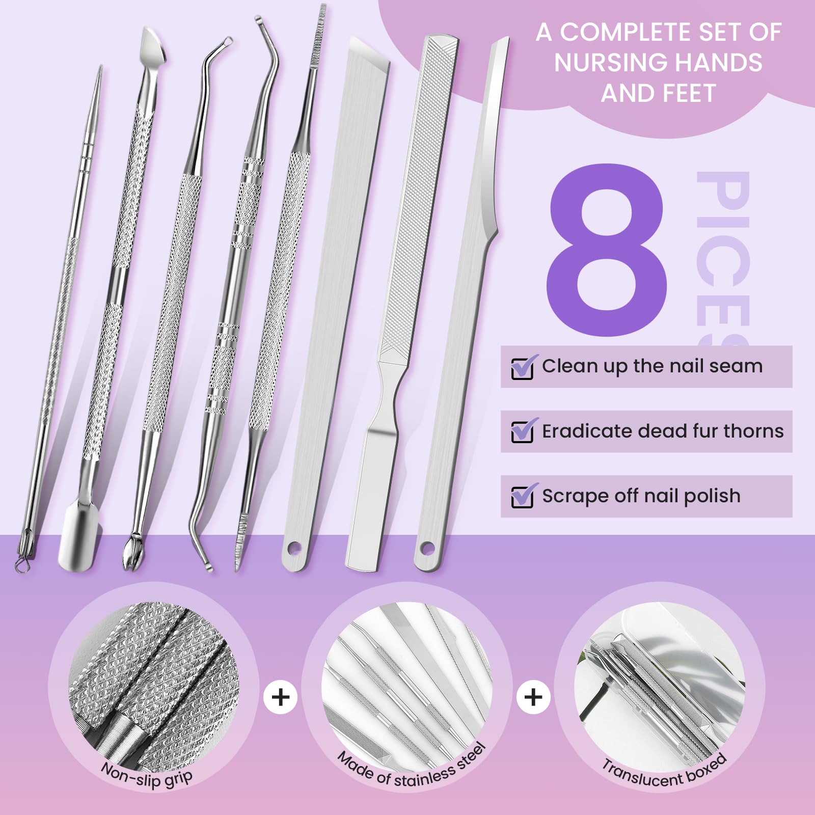Kit Pedicure 8 Pezzi per Unghie Incarnite, Set Professionale in Acciaio Inossidabile con Lima, Solleva Unghie e Custodia, Strumenti per Pulizia e Cura delle Unghie