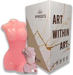 | 6" Aphrodite Female Form Candle | Large Goddess Bust | Glass Figure Hidden Inside of Wax | Art Home Decor and Gift (Pink, Unscented with Figurine)