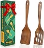 Wooden Spatulas for Cooking, Teak Wood Kitchen Utensils Set, Natural Cooking Utensils Set, Flat Wooden Spatulas and Slotted Spatula Set (2Pcs )
