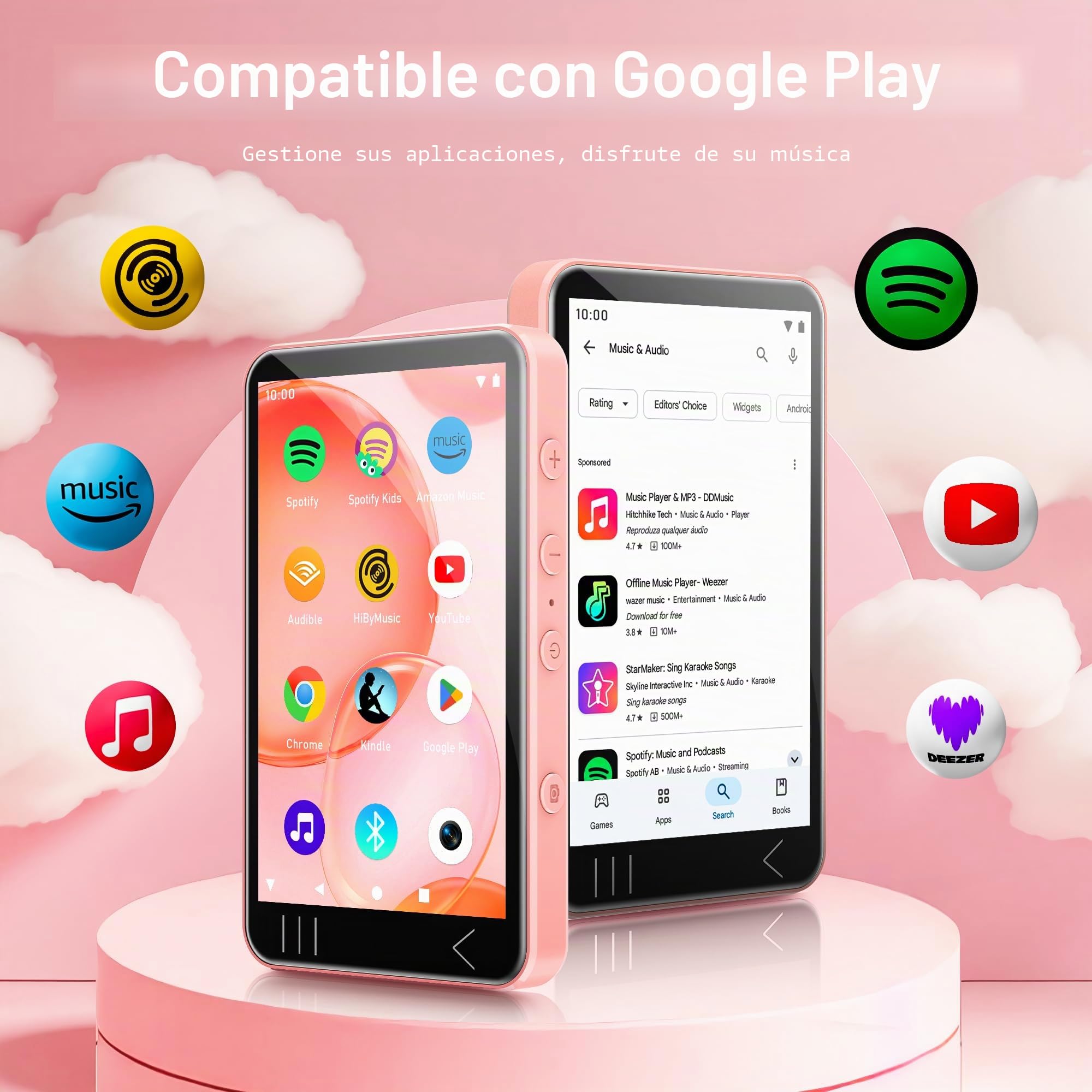 HIFI WALKER G7 Reproductor MP3 Bluetooth y WiFi Android 13, 144GB, 3GB RAM, Pantalla Táctil HD de 4", MP3/MP4 con Altavoz, Cámara y Control Parental (Rosa)