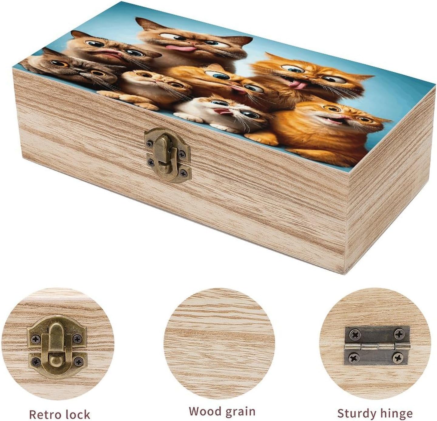 Funny Cats Wooden Storage Box Keepsake Box with Hinged Lid image 3