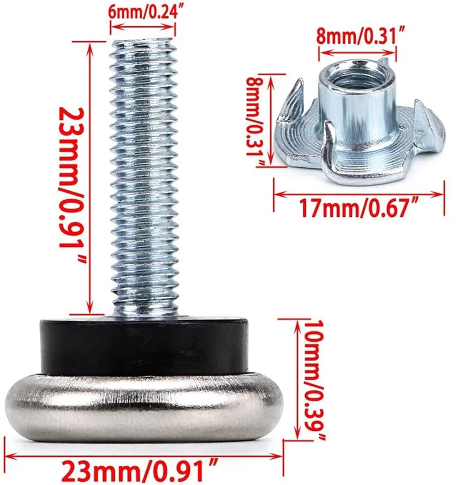 12 patas de mesa para muebles, almohadillas deslizantes de fieltro M6, patas de nivelación ajustables con protectores de nivelación de tuerca en T