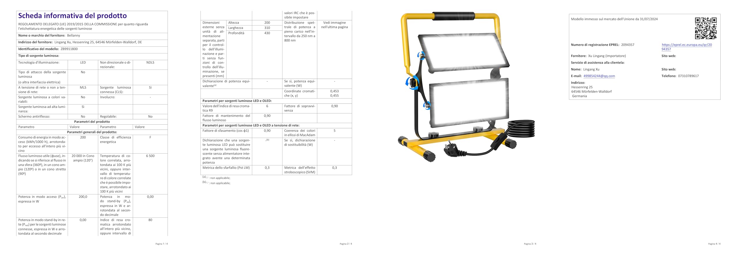 Faretto LED Da Cantiere 150W 15000 Lumen 6500K Con Cavo VDE 4m – Impermeabile IP66