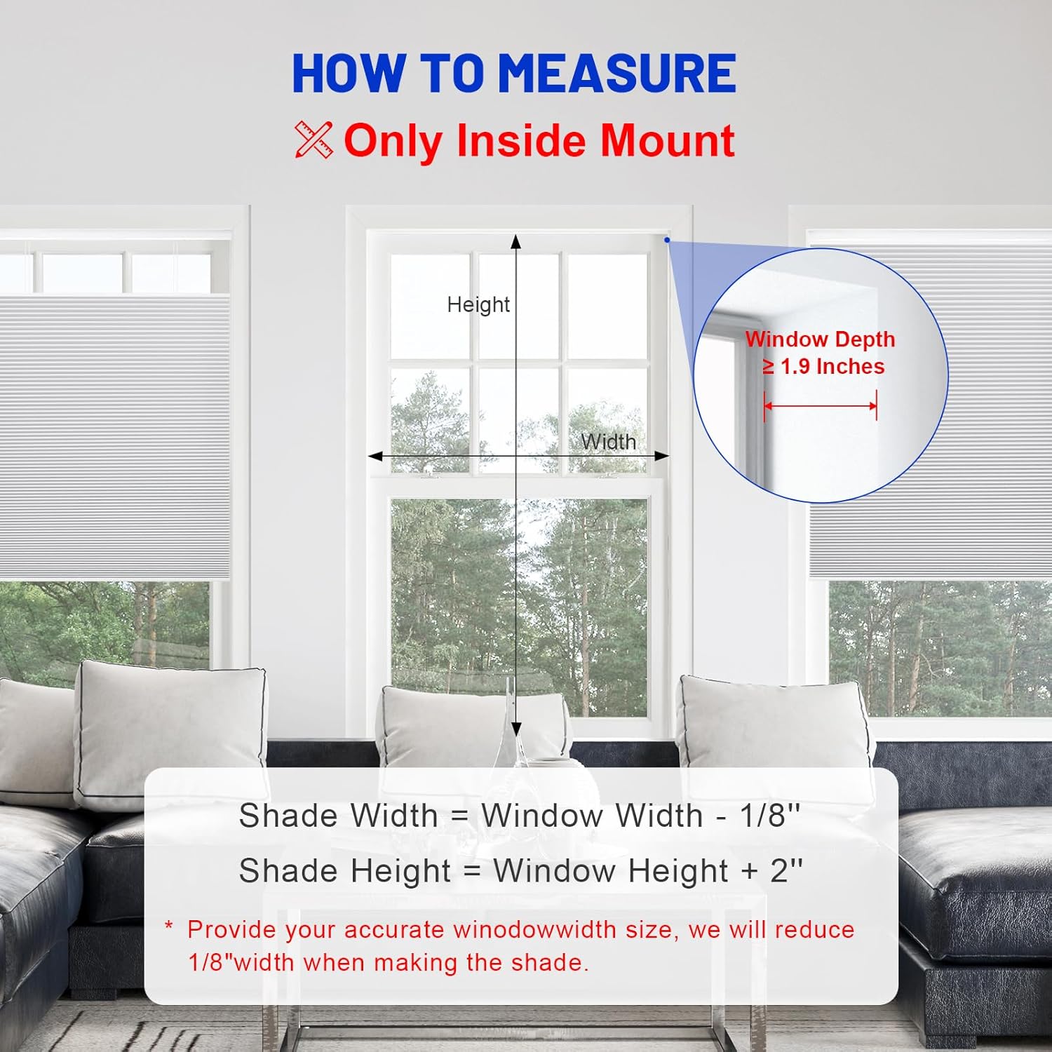 Blackout Top Down Bottom Up Cellular Window Blinds No Drill 1.5’’ Single Cell Honeycomb Shades Easy to Install Blinds Window Treatment,Blackout White,32'' W x 48'' H