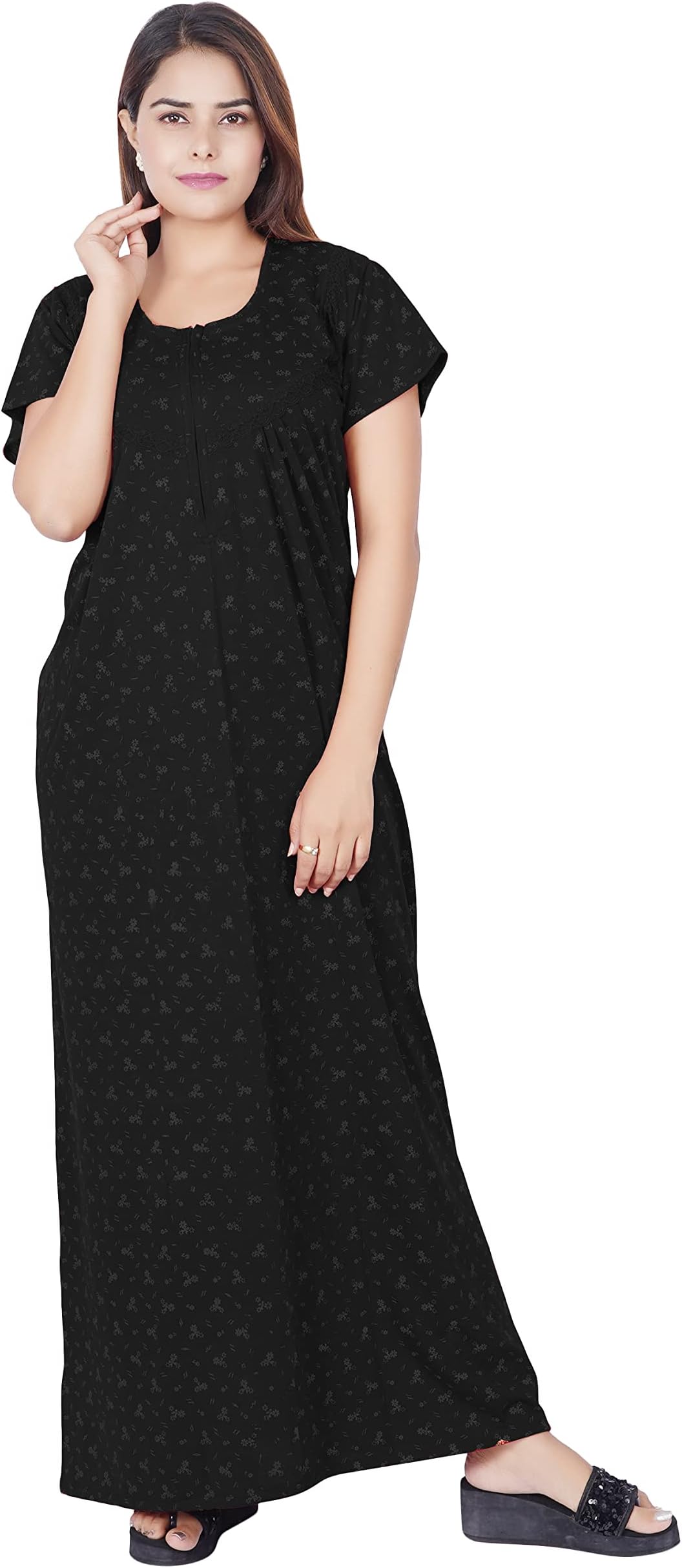 Levelup Women's Sinkar Cotton Half Sleeves Printed Nightdress Nighty with Pocket