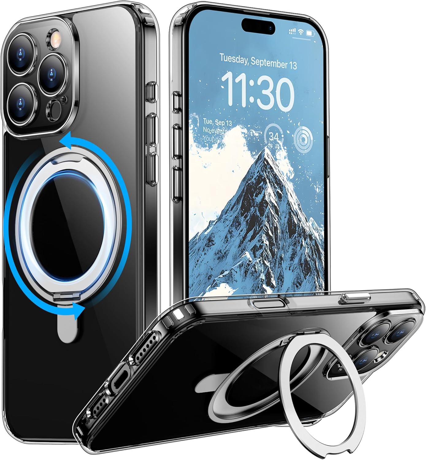 Temdan Magnetic for iPhone 16 Pro Case,[with 360°Rotatable Invisible Magnetic O-Ring Stand][Military Grade Shockproof][Compatible with MagSafe] Slim