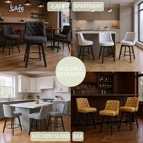 Miniatura 7 de MINCETA Juego de 2 taburetes de bar de piel sintética, taburetes tapizados de 26 pulgadas con respaldo bajo y reposapiés, taburetes de bar