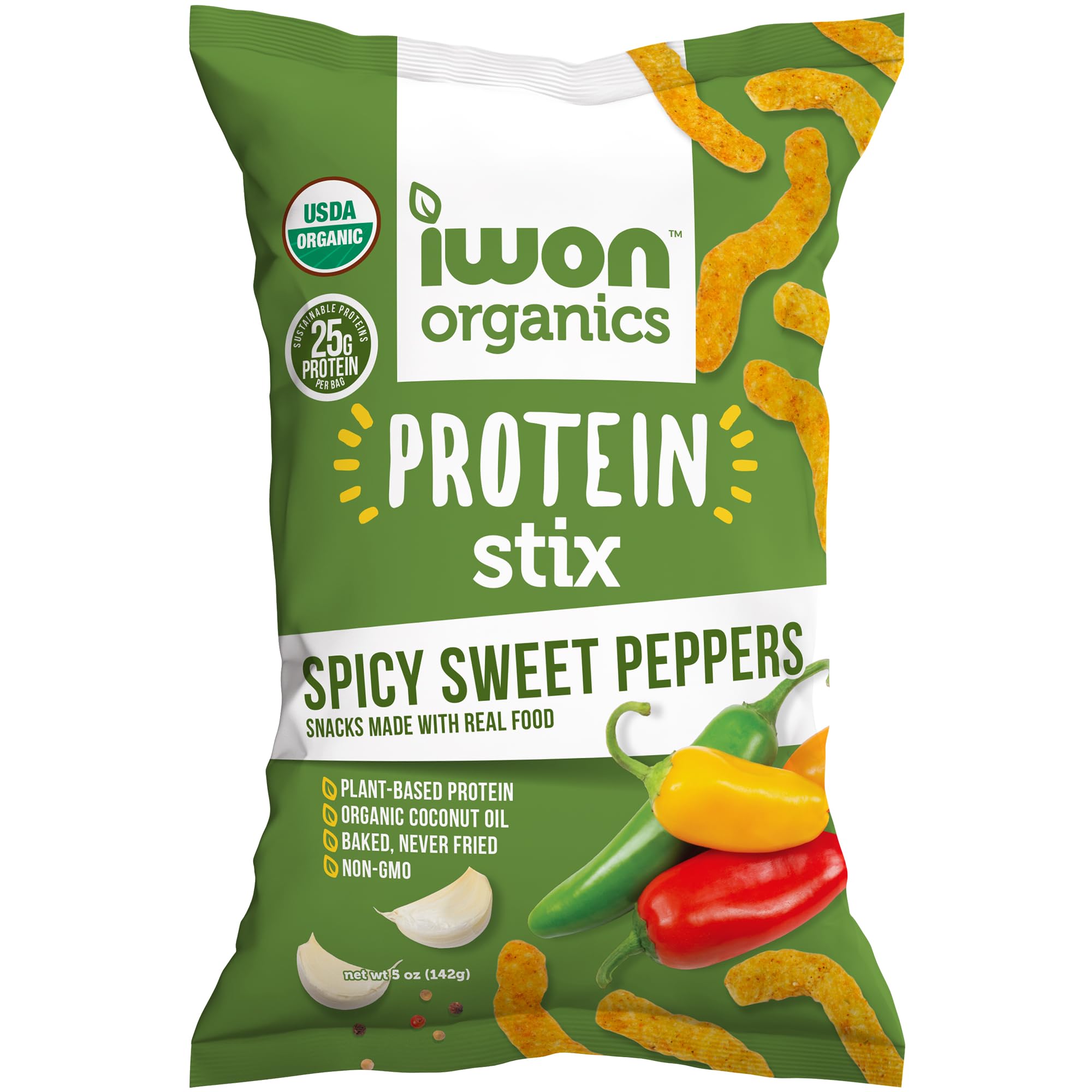 Iwon Organics Organic Spicy Sweet Pepper Protein Stix, 5 OZ (Packaging May Vary)