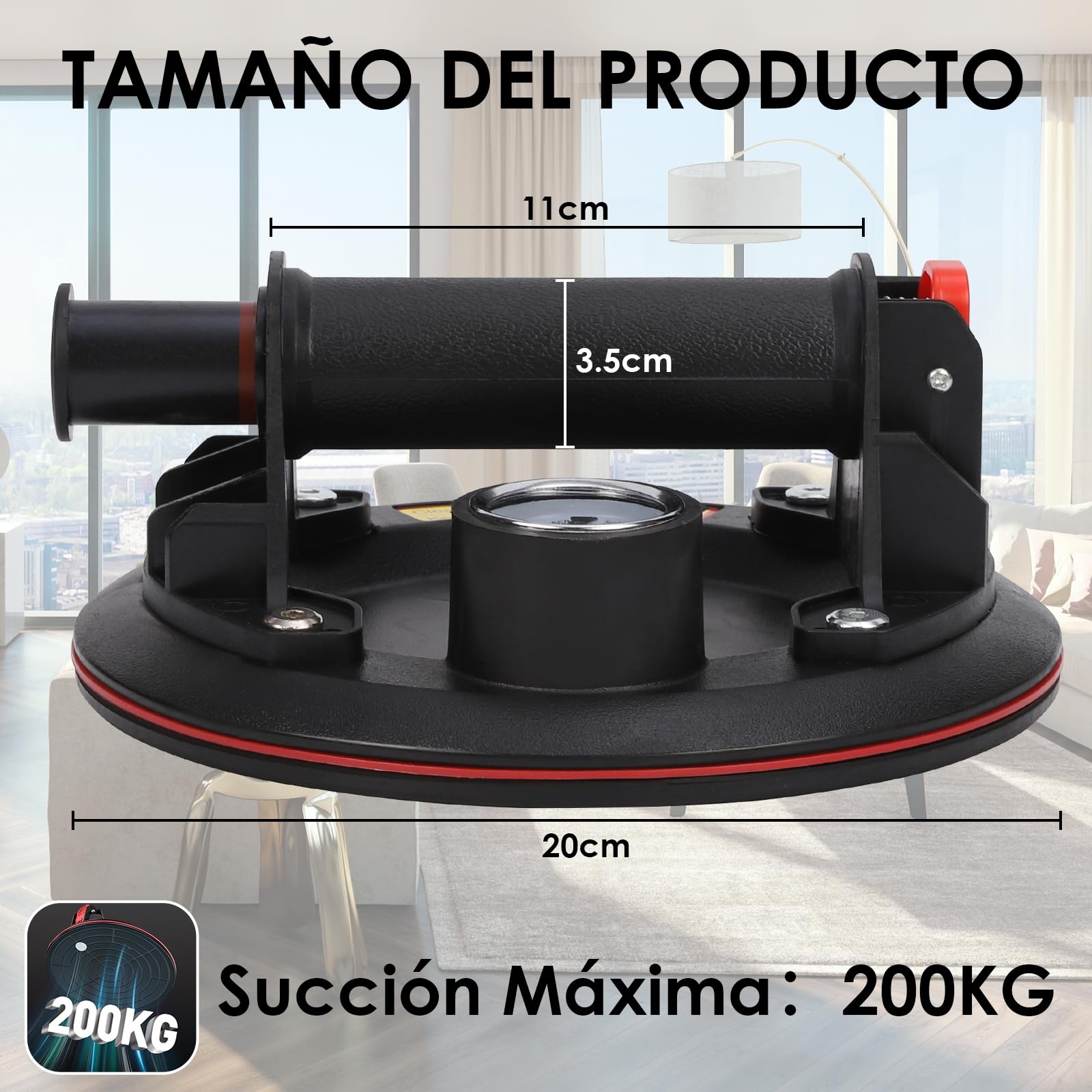 2 Piezas 8" Ventosas para Cristal con Manómetro, Ventosa Capacidad de Carga Máxima 200 kg, Ventosa Cristal con Caja de Transporte para Vidrio, Azulejos, Mármol