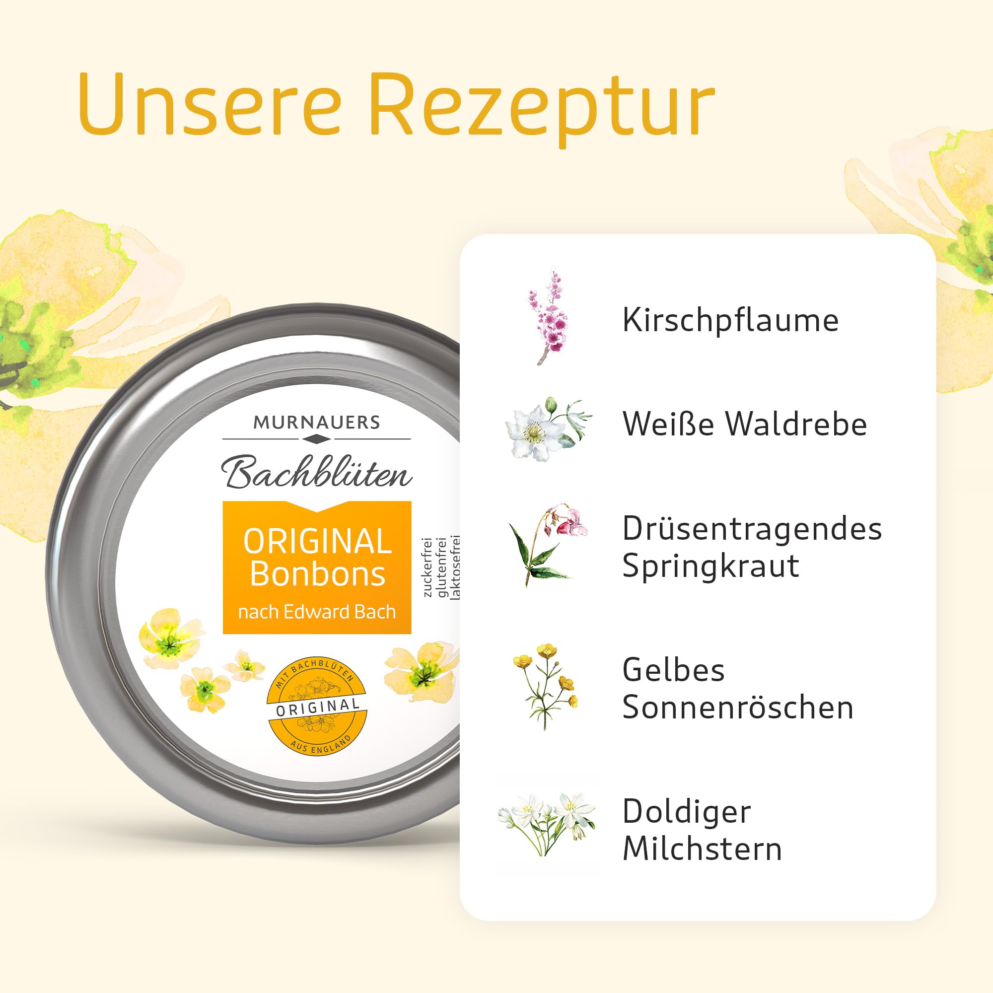 Murnauers Bachblüten Original Bonbons 8 x 50 g | Nr. 39 | Alltag in Balance |Mit Original Bachblüten nach Edward Bach aus England | Zuckerfrei | Glutenfrei | Laktosefrei