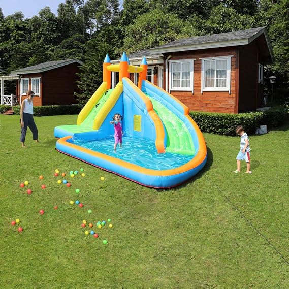 Inflatable Bounce Slide Water Park Backyard Bouncy Slide House with Air Blower for Kids Outdoor