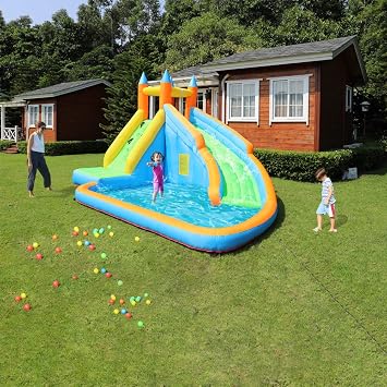 Inflatable Bounce Slide Water Park Backyard Bouncy Slide House with Air Blower for Kids Outdoor