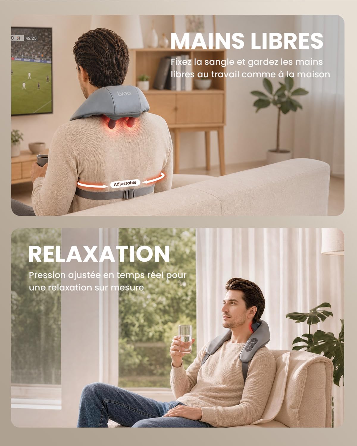 Breo N5mini Masseur de cou avec chaleur, pétrissage Shiatsu 5D, Gris