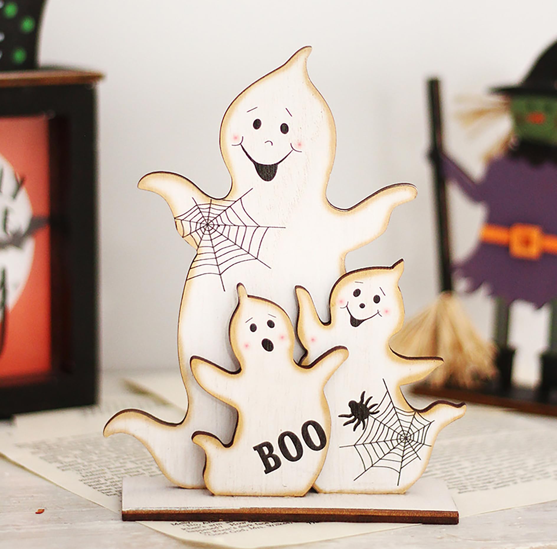 PTUANZRIT Halloween Ghost Wooden Table Sign 