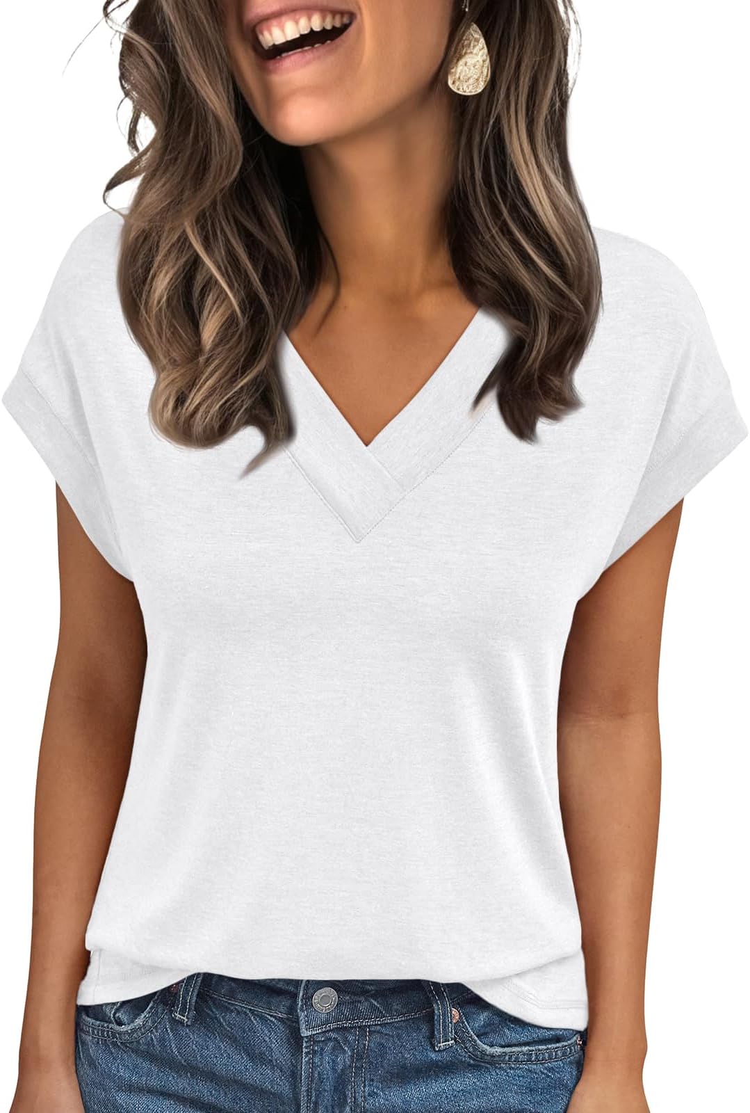 AUTOMETWomens Cap Short Sleeve T Shirts Summer Tops 2025 V Neck Dressy Casual Fashion Clothes Vacation OutfitsOEKO-TEX STANDARD 100