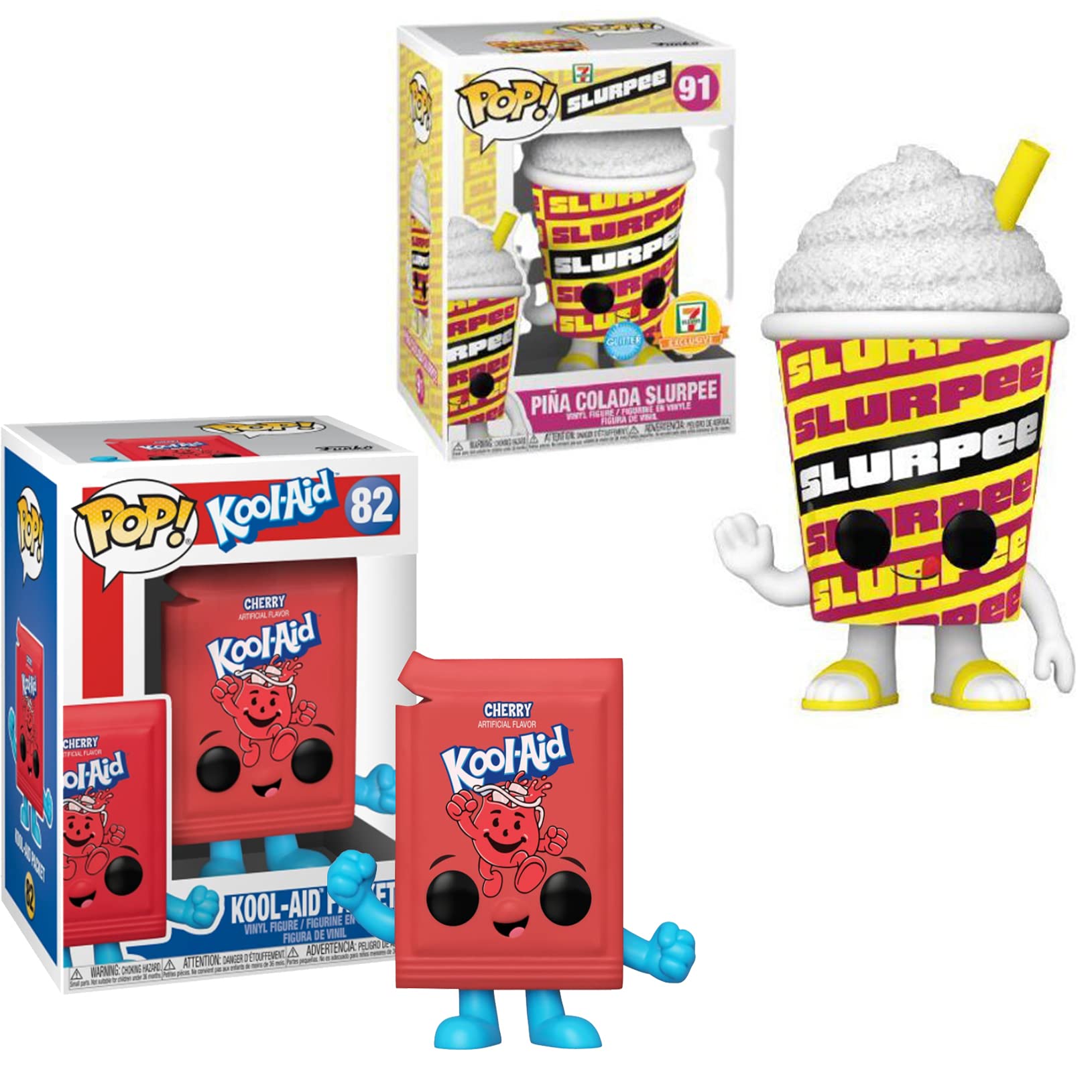 Funko Packet Pop! Figure & Cup Exclusive Character Ad Icons Bundled with 7-11 Slurpee Pina Colada Glitter & Kool Aid Red Pack 2 Items